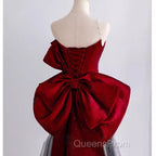Simple Mermaid Strapless Burgundy Floor Length Evening Prom Dress