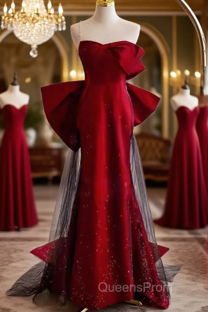 Simple Mermaid Strapless Burgundy Floor Length Evening Prom Dress Main image