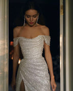 Simple Mermaid Strapless Floor Length Sleeveless Sequin Classy Prom Dress