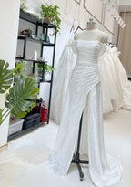 Simple Mermaid Strapless Floor Length Sleeveless Sequin Classy Prom Dress