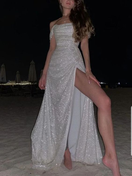 Simple Mermaid Strapless Floor Length Sleeveless Sequin Classy Prom Dress Main image
