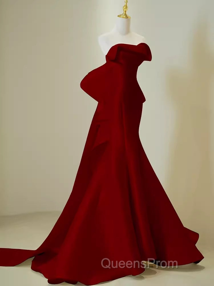 Simple Mermaid Strapless Long Red Evening Prom Dress Evening Dress Secondary image