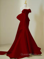 Simple Mermaid Strapless Long Red Evening Prom Dress Evening Dress