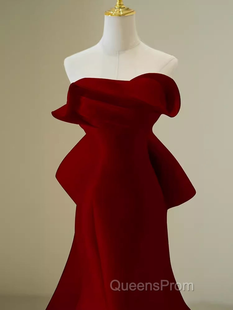 Simple Mermaid Strapless Long Red Evening Prom Dress Evening Dress