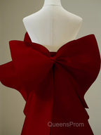 Simple Mermaid Strapless Long Red Evening Prom Dress Evening Dress