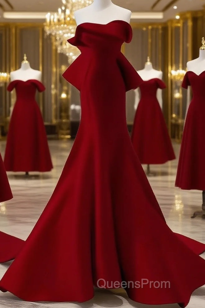 Simple Mermaid Strapless Long Red Evening Prom Dress Evening Dress Main image