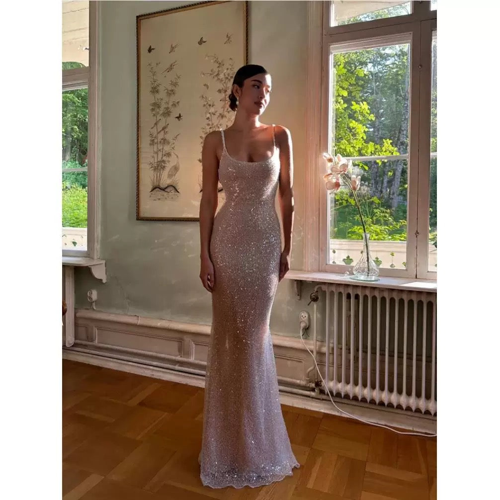 Simple Mermaid Straps Sequin Classy Prom Dress Maxi Dress 22Th Birthday Outfits