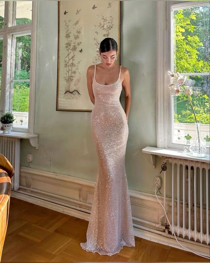 Simple Mermaid Straps Sequin Classy Prom Dress Maxi Dress 22Th Birthday Outfits