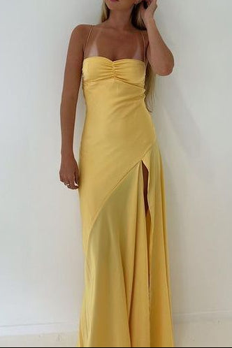 Simple Mermaid Straps Yellow Classy Prom Dress 21Th Birthday Outfit Secondary image