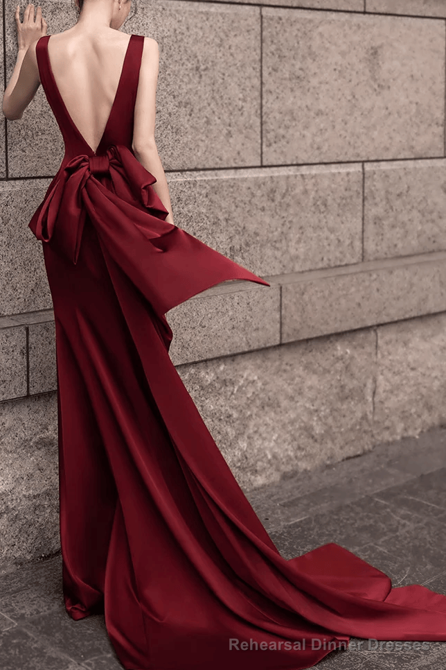 Simple Mermaid V neckline Party Dresses Long Burgundy Prom Dresses Secondary image