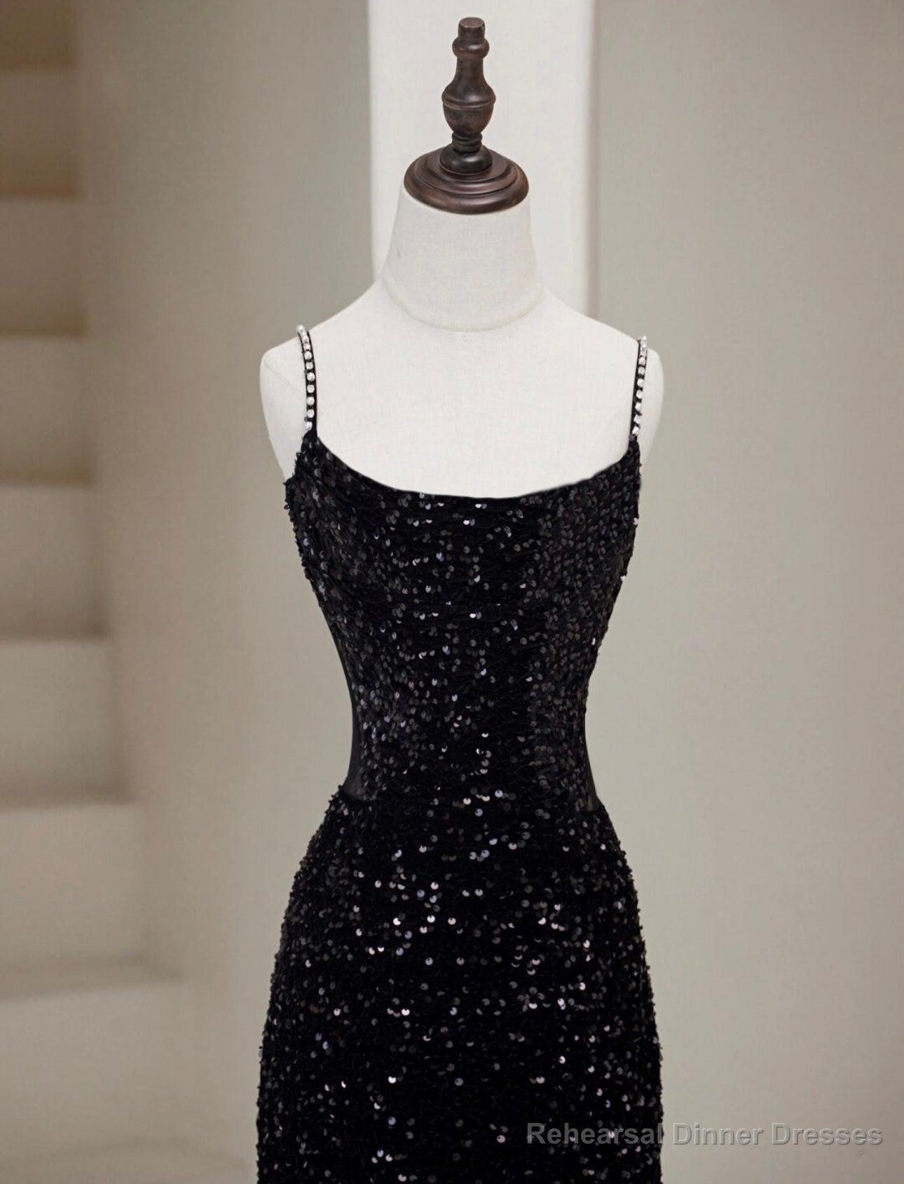 Simple Mermaid Velvet Sequin Black Long Prom Dress, Black Long Evening Dress Secondary image
