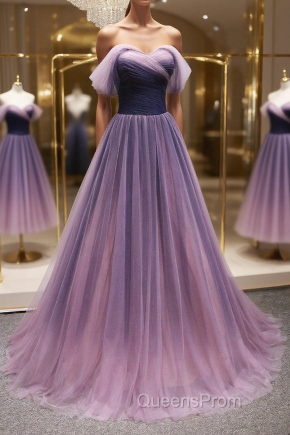 Simple off shoulder tulle long Evening Prom Dress, tulle formal Dress Main image