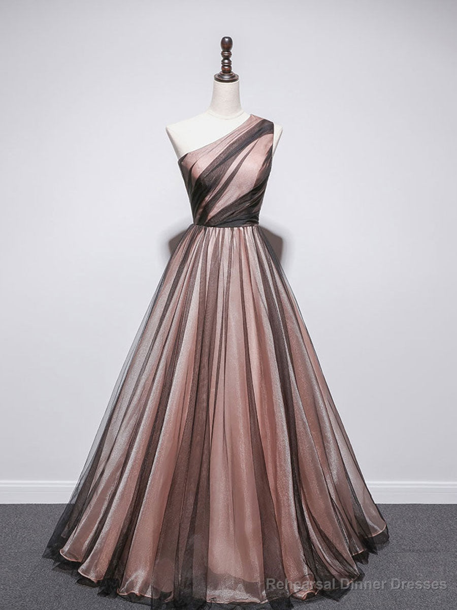 Simple One Shoulder Tulle Long Prom Dresses, A line Tulle Evening Dress Main image