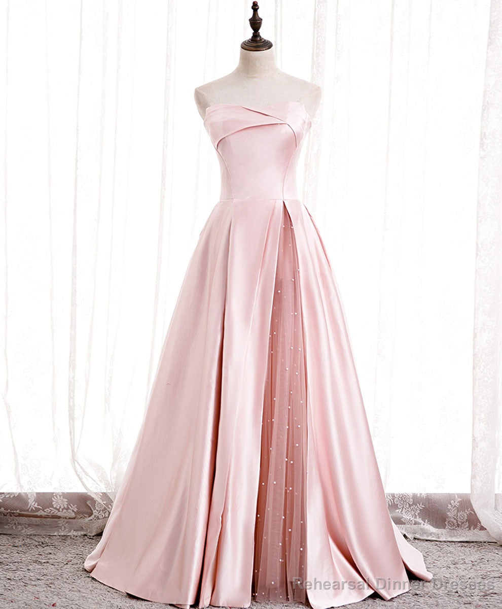 Simple Pink Satin Long Prom Dress, Pink Formal Bridesmaid Dress Secondary image