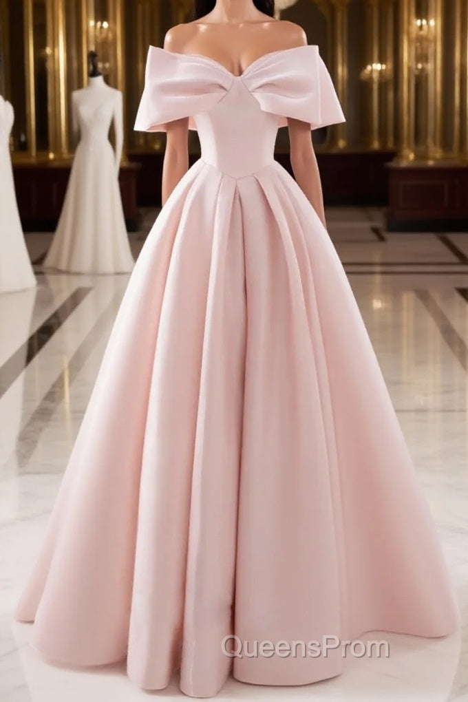 Simple pink satin long Evening Prom Dress, pink satin evening Dress Main image