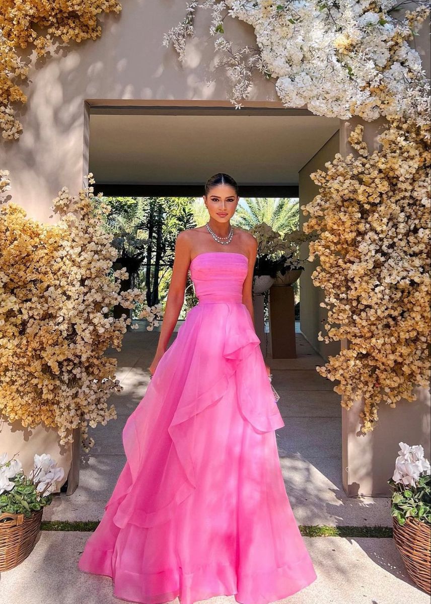 Simple Pink Sleeveless Long Classy Prom Dress, Strapless Classy Evening Dress, Pink Celebration Dress Secondary image