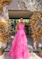 Simple Pink Sleeveless Long Classy Prom Dress, Strapless Classy Evening Dress, Pink Celebration Dress
