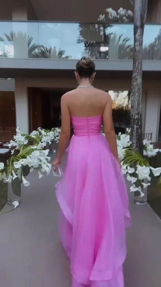 Simple Pink Sleeveless Long Classy Prom Dress, Strapless Classy Evening Dress, Pink Celebration Dress