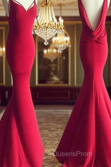 Simple Red Mermaid Long Evening Prom Dress, Red Evening Dress