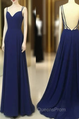 Simple Royal Blue Long Evening Prom Dress, Backless Evening Dress