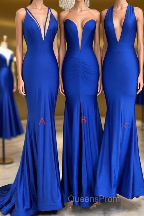 Simple Royal blue v neck mermaid long Evening Prom Dress blue evening Dress Main image
