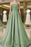 Simple Sage Green Satin Bridesmaid Dress Strapless Floor Length Formal Evening Prom Gown For Bridal Party