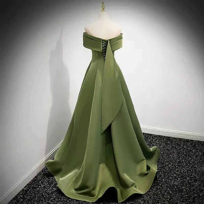 Simple Sage Green Satin Classy Prom Dress Sexy Classy Evening Dress