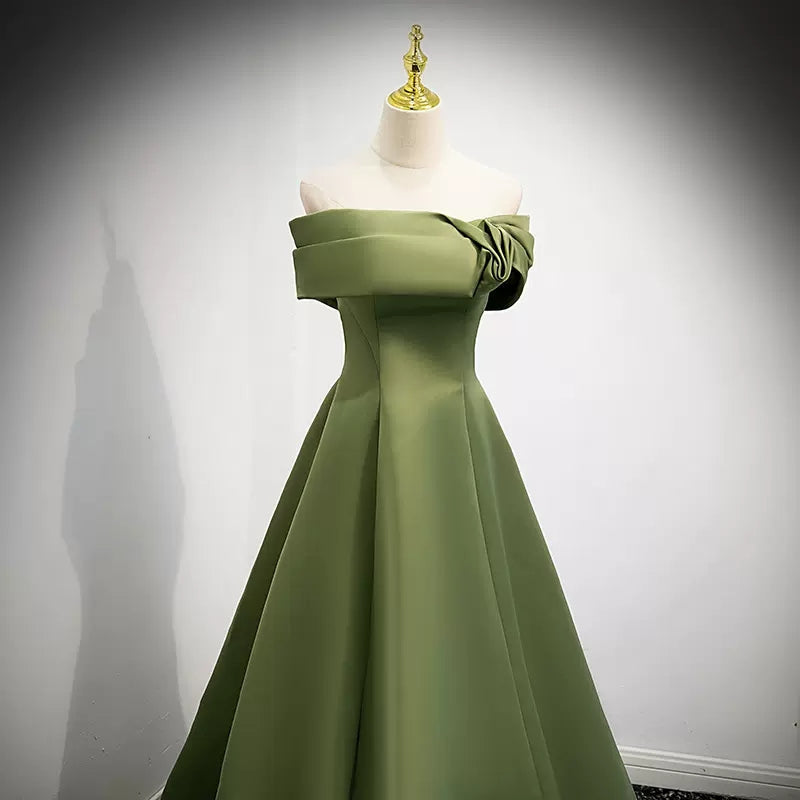 Simple Sage Green Satin Classy Prom Dress Sexy Classy Evening Dress
