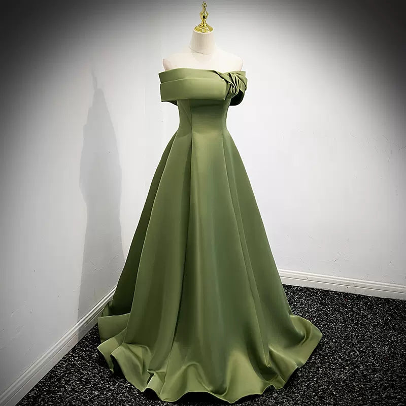 Simple Sage Green Satin Classy Prom Dress Sexy Classy Evening Dress