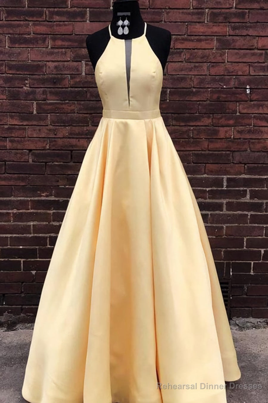 Simple Satin A-line Halter Floor-length Long Prom Dresses, Evening Dresses Main image