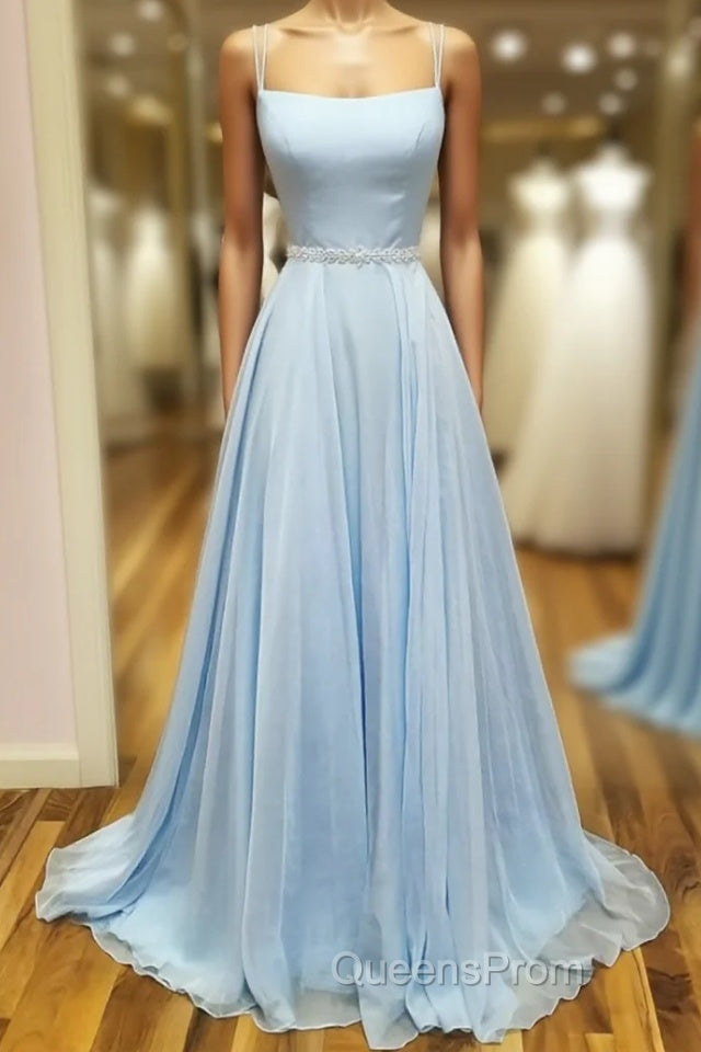 Simple satin blue long Evening Prom Dress, blue evening Dress Main image