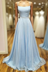 Simple satin blue long Evening Prom Dress, blue evening Dress