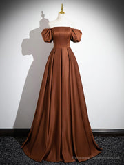 Simple Satin Brown Long Prom Dress, Brown Long Evening Dress