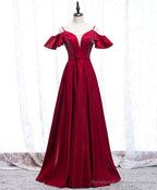 Simple Satin Burgundy Long Prom Dress Burgundy Formal Dress