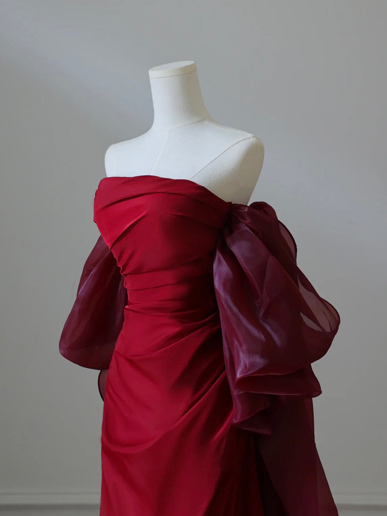 Simple Satin Burgundy Long Classy Prom Dress, Burgundy Long Prom Dress Secondary image