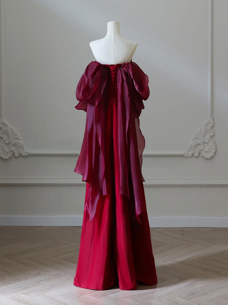 Simple Satin Burgundy Long Classy Prom Dress, Burgundy Long Prom Dress