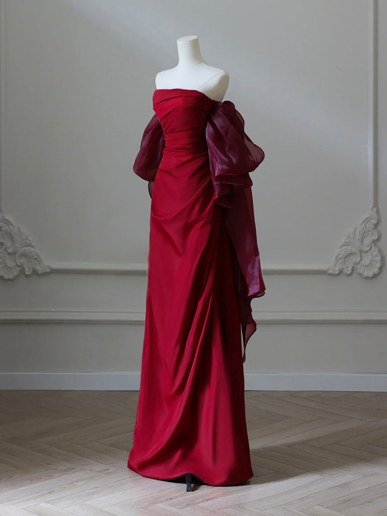 Simple Satin Burgundy Long Classy Prom Dress, Burgundy Long Prom Dress