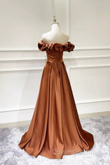 Simple Satin Long Evening Prom Dress, Off The Shoulder V-Neck Evening Dress