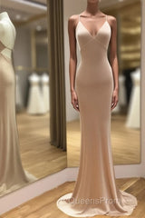 Simple Satin V-Neck Empire Mermaid Evening Prom Dress