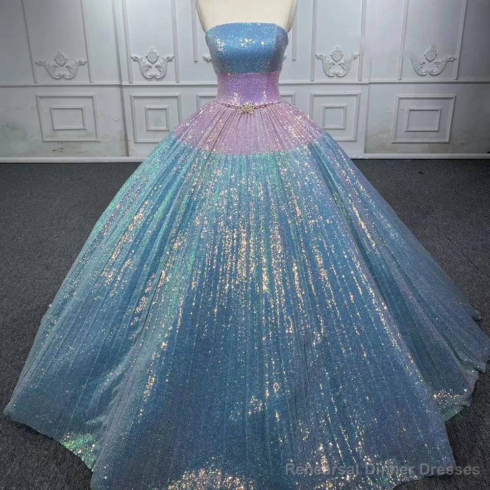 Simple Sequined Shimmer Party Dress with Train Main image