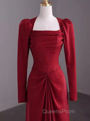 Simple Sheath Long Sleeves Red Evening Prom Dress Evening Dress