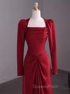 Simple Sheath Long Sleeves Red Evening Prom Dress Evening Dress