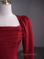 Simple Sheath Long Sleeves Red Evening Prom Dress Evening Dress