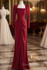 Simple Sheath Long Sleeves Red Evening Prom Dress Evening Dress