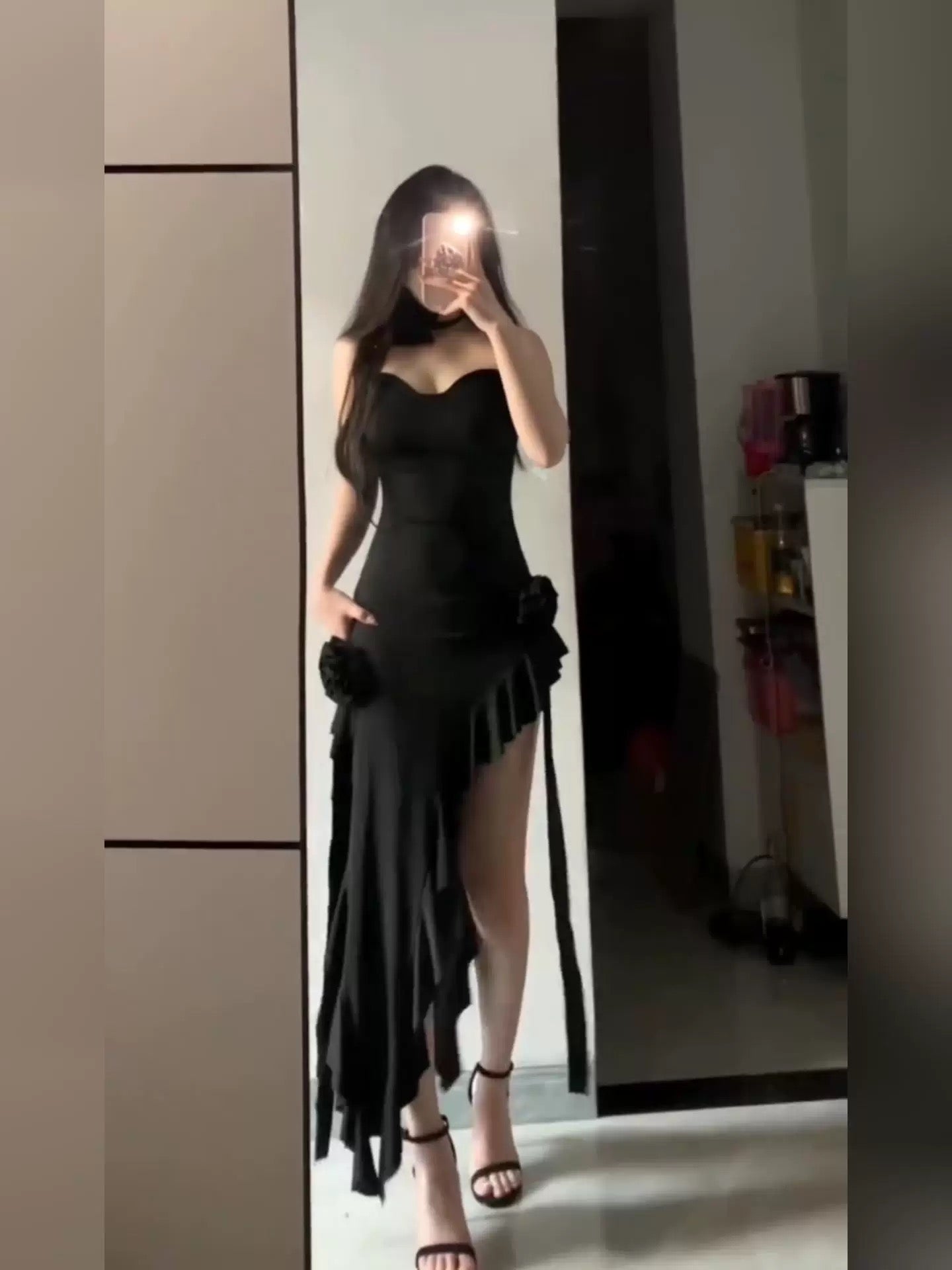 Simple Sheath Spaghetti Straps Black Satin Vacation Beach Dress Long Birthday Dress