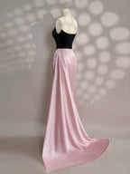 Simple Slit Pleated Mermaid Satin Sweep Train Pink Long Classy Prom Dress