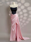 Simple Slit Pleated Mermaid Satin Sweep Train Pink Long Classy Prom Dress