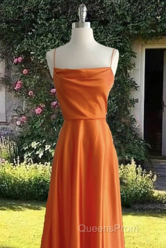 Simple Spaghetti Straps Cowl Neck Satin Dress
