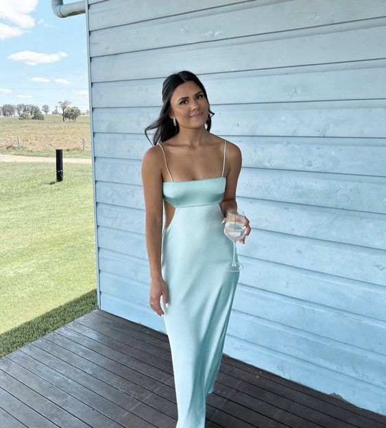 Simple Spaghetti Straps Long Classy Prom Dress Birthday Outfit