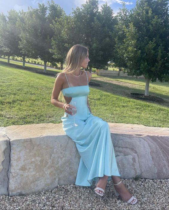 Simple Spaghetti Straps Long Classy Prom Dress Birthday Outfit Main image